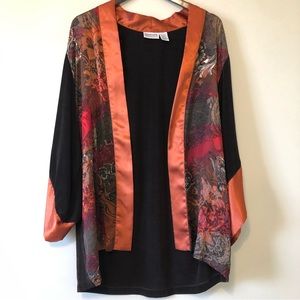 Cardigan Kimono Brown Orange Silk Blend Longline | Size 2